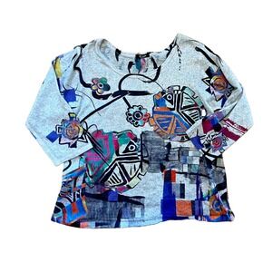 Et Lois Artsy Top Size Small Womens Modern Top 3/4 Sleeve Abstract Lagenlook USA